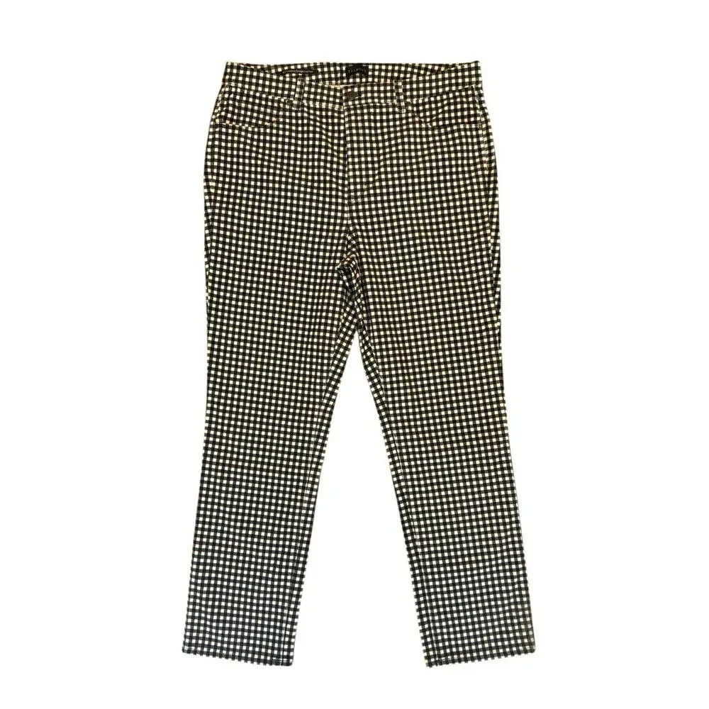 TALBOTS Black White Checked Plaid Corduroy Straight Leg Pants Women's Size 16